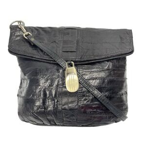 Vintage Genuine Eel Skin Shoulder Strap Brown Made‎ In Korea Handbag Purse